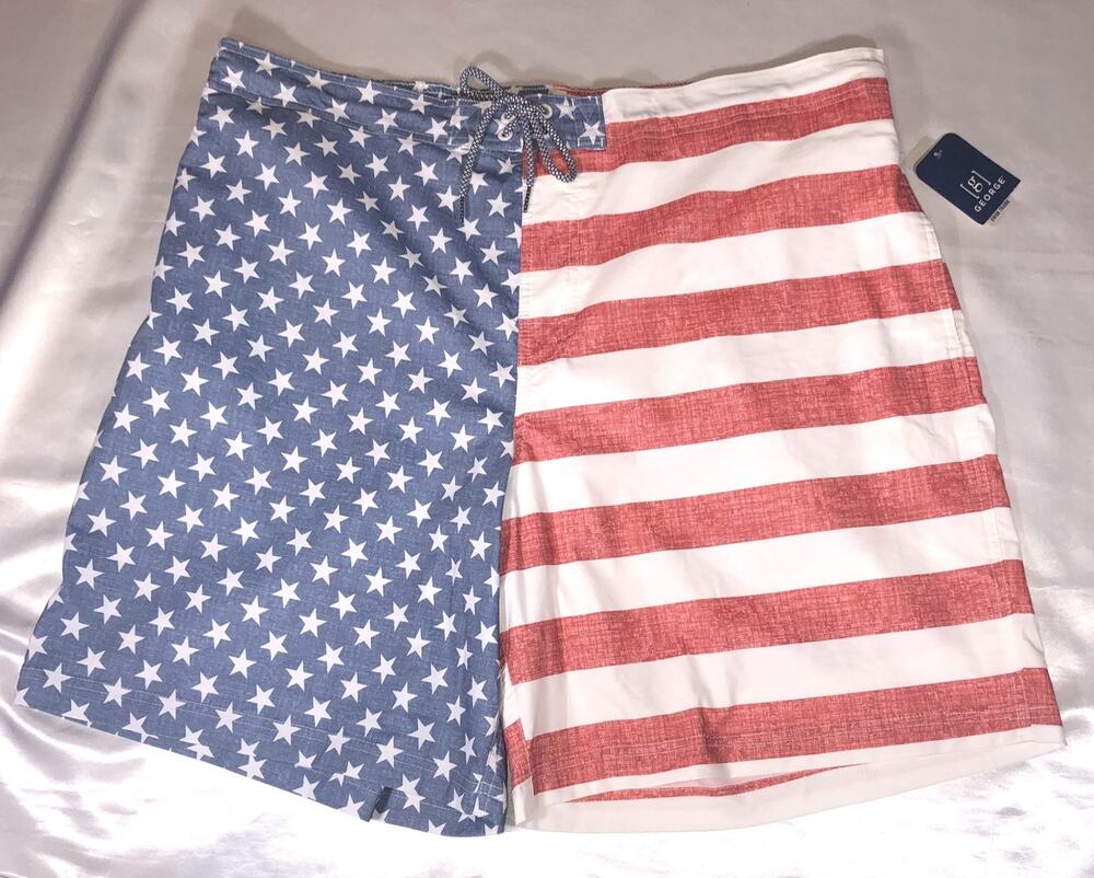 Swim Board Shorts American Flag Patriotic Print Trunks Mens Sz 2XL (44-46)